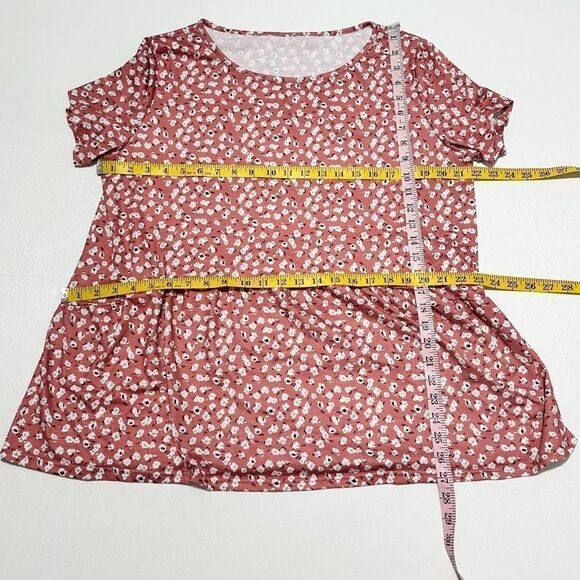Hibluco Women's Floral Print Short Sleeve Peplum Top Tunic Blouse Coral Pink XL - Picture 7 of 10